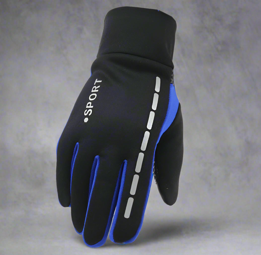 Black and blue sports glove with 'Sport' text on a white background
