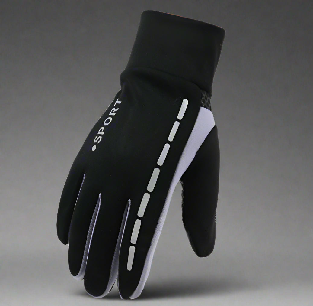 Black gloves with white accents on a white background
